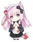  :d animal_ears apron azur_lane bangs bell black_bow black_kimono black_skirt blush bow cat_ears cat_girl cat_tail chibi commentary_request eyebrows_visible_through_hair frilled_apron frills full_body hair_between_eyes hair_bow hair_ribbon head_tilt japanese_clothes jingle_bell kimono kisaragi_(azur_lane) long_hair long_sleeves looking_at_viewer maid_apron maid_headdress open_mouth own_hands_together pink_eyes pink_hair pinstripe_pattern pleated_skirt red_bow red_ribbon ribbon skirt smile solo striped striped_bow striped_kimono tabi tail tail_bell tail_bow tengxiang_lingnai very_long_hair wa_maid white_apron white_legwear wide_sleeves zouri 