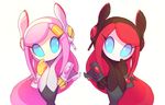  2girls blue_eyes dark_persona dual_persona female halgalaz highres kirby:_planet_robobot kirby_(series) long_hair multiple_girls nintendo parallel_susie pink_hair red_hair robot_girl spoilers susie_(kirby) tagme team_kirby_clash_deluxe 