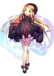  :o abigail_williams_(fate/grand_order) black_bow black_dress blonde_hair blue_eyes bow commentary_request dress dress_bow dress_shoes eyebrows_visible_through_hair fate/grand_order fate_(series) frilled_dress frilled_legwear frilled_sleeves frills full_body gothic_lolita hair_bow hat highres holding holding_toy lolita_fashion long_hair long_sleeves looking_at_viewer object_hug open_mouth orange_bow revision shennai_misha shoe_bow shoes sleeves_past_fingers sleeves_past_wrists solo stuffed_animal stuffed_toy teddy_bear too_many_bows very_long_hair 