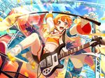  1girl bang_dream! blush character_request cheerleader guitar happy kitazawa_hagumi music orange_hair red_eyes short_hair skirt 