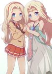  :o bangs bare_arms bare_shoulders beige_jacket blazer blonde_hair blue_eyes blush bow bowtie closed_mouth collarbone collared_shirt cygnus_(maplestory) dress eyebrows_visible_through_hair hairband head_tilt holding_hands interlocked_fingers jacket kneehighs long_hair looking_at_viewer maplestory multiple_girls nekono_rin parted_lips pleated_skirt red_hairband red_neckwear red_skirt shirt simple_background skirt smile strapless strapless_dress very_long_hair white_background white_dress white_legwear white_shirt 