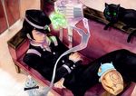  black_cat black_hair cat commentary_request devil_summoner gif365 gouto hat kuzunoha_raidou male_focus shin_megami_tensei sideburns sleeping 