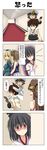  4koma 5girls ahoge atago_(kantai_collection) aura beret blonde_hair blue_eyes breasts brown_eyes brown_hair closed_eyes comic commentary dark_aura detached_sleeves double_bun empty_eyes epaulettes frown gloves green_eyes hair_between_eyes hair_ornament hallway hand_on_another's_head hat headgear highres holding holding_hair jacket japanese_clothes jealous kaga_(kantai_collection) kantai_collection kongou_(kantai_collection) large_breasts little_boy_admiral_(kantai_collection) long_sleeves maya_(kantai_collection) military military_hat military_uniform multiple_girls muneate necktie nontraditional_miko o_o open_mouth oversized_clothes peaked_cap pleated_skirt rappa_(rappaya) red_eyes shaded_face shoes side_ponytail skirt sleeveless smile speech_bubble thought_bubble translated uniform wide_sleeves yamashiro_(kantai_collection) yandere 