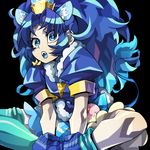  :o animal_ears black_background blue blue_bow blue_eyes blue_footwear blue_gloves blue_hair blue_legwear blue_shirt blue_skirt blue_tongue bow cure_gelato extra_ears fang gloves indian_style kirakira_precure_a_la_mode lion_ears lion_tail long_hair looking_at_viewer magical_girl ninomae open_mouth precure shirt shoes simple_background single_thighhigh sitting skirt solo tail tategami_aoi thighhighs 