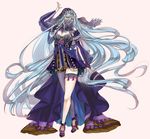  absurdly_long_hair aqua_(fire_emblem_if) blue_hair detached_sleeves fire_emblem fire_emblem_if full_body high_heels jewelry kairiwhisper long_hair looking_at_viewer necklace pink_background simple_background solo thighhighs veil very_long_hair yellow_eyes 