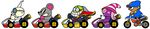  4boys boots cape coke-bottle_glasses fawful geno_(mario) ghost glasses go_kart ground_vehicle hair_over_eyes hat highres jpsupper long_hair long_image mario_&amp;_luigi:_superstar_saga mario_&amp;_luigi_rpg mario_(series) mario_kart mario_kart_8 motor_vehicle motorcycle mouse mouser multiple_boys oya_ma-hakase paper_mario paper_mario:_the_thousand_year_door pink_hair puppet racing_suit simple_background sunglasses super_mario_bros._2 super_mario_rpg vivian_(paper_mario) white_background wide_image witch_hat 