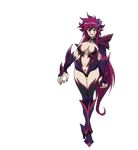  1girl breasts cleavage enki_(momo_kyun_sword) full_body horns large_breasts lipstick long_hair looking_at_viewer makeup mokkei momo_kyun_sword monster_girl nail_polish navel official_art pointy_ears purple_hair smile solo yellow_eyes 