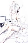  animal animal_ears animal_on_head arm_up artist_name bangs bare_shoulders blue_eyes blunt_bangs cat cat_ears cat_on_head cat_tail commentary_request computer dress dyolf frills girls_frontline gun headphones laptop long_hair looking_at_viewer on_head pale_skin rifle signature simple_background sitting sniper_rifle solo strap_slip tail weapon white_background white_dress white_hair 