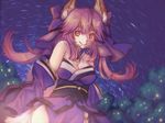  animal_ears bare_shoulders breasts cleavage detached_sleeves fate/extra fate/grand_order fate_(series) fox_ears fox_tail hair_ribbon highres large_breasts light_smile looking_at_viewer nature night night_sky pink_hair ribbon sky solo tail tamamo_(fate)_(all) tamamo_no_mae_(fate) tanz tree yellow_eyes 