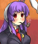  bandages blazer commentary_request crescent crescent_moon_pin empty_eyes fine_art_parody gaoo_(frpjx283) highres jacket missing_ear necktie parody pipe pipe_in_mouth purple_hair red_eyes reisen_udongein_inaba smoking touhou upper_body vincent_van_gogh_(person) 