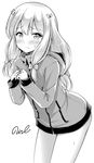  artist_name blush bow commentary cowboy_shot embarrassed eromanga_sensei eyebrows_visible_through_hair frown greyscale hair_bow hands_together hood hood_down hoodie izumi_sagiri leaning_forward long_hair long_sleeves looking_at_viewer monochrome naked_hoodie noise_(tsuzuki) signature simple_background solo sweatdrop wavy_mouth white_background 