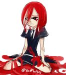  androgynous arm_support closed_mouth crying domino_mask gem_uniform_(houseki_no_kuni) houseki_no_kuni ink inkling mask puffy_short_sleeves puffy_sleeves red_eyes red_hair shinsha_(houseki_no_kuni) short_hair short_sleeves sitting solo splatoon_(series) tentacle_hair tofucakes twitter_username uniform wariza 