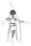  arjuna_(fate/grand_order) boots bow_(weapon) capelet child dark_skin dark_skinned_male fate/grand_order fate_(series) full_body fur_trim gloves greyscale looking_at_viewer male_focus monochrome pom_pom_(clothes) ribbon santa_costume santa_lily shorts simple_background sketch solo weapon white_background younger 