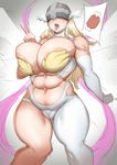  10s 1girl angewomon areola_slip areolae bandai bare_shoulders blonde_hair blush breasts cleavage curvy digimon female hair_ornament highres huge_breasts jewelry leotard long_hair looking_at_viewer midriff natedecock navel ndc pubic_hair puffy_nipples shiny_skin simple_background solo sweat thick_thighs thighs wide_hips 