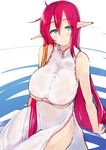  aqua_eyes bare_shoulders breasts cleavage elf highres hips huge_breasts light_smile long_hair looking_at_viewer original pen_(pen3) pointy_ears red_hair see-through solo thighs underboob very_long_hair wet wet_clothes 