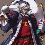  beard belt christopher_columbus_(fate/grand_order) coat cocytus_(wind_master) coin cross emphasis_lines evil_grin evil_smile facial_hair fate/grand_order fate_(series) gem gloves gold grey_hair grin hat kaleidostick long_beard sack santa_hat smile white_gloves 