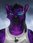  2017 anthro black_hair eliana-asato eyewear fur glasses green_eyes hair hyena invalid_tag looking_at_viewer male mammal purple_fur solo 