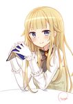  bangs blonde_hair blue_eyes blush book eyebrows_visible_through_hair gloves highres holding holding_book long_hair looking_at_viewer piripun princess_(princess_principal) princess_principal sketch smile solo white_gloves 