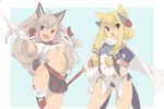  :d :o ahoge animal_ears arched_back ass_visible_through_thighs azur_lane blonde_hair blush braid breasts contrapposto covered_navel covered_nipples cowboy_shot crop_top dog_ears dog_tail eyebrows_visible_through_hair fang fingerless_gloves gloves grey_hair hair_between_eyes hand_on_hip headgear holding holding_sword holding_weapon kneehighs long_hair looking_at_viewer medium_breasts midriff multicolored multicolored_nails multiple_girls nail_polish navel open_mouth panties pleated_skirt purple_eyes puta_(user_eftv4243) red_eyes revealing_clothes scarf school_uniform serafuku short_hair short_hair_with_long_locks side-tie_panties sidelocks skirt smile standing sword tail underboob underwear v-shaped_eyebrows very_long_hair warspite_(azur_lane) weapon white_gloves white_scarf yuudachi_(azur_lane) 