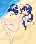  beach blue_hair blush breasts fairy_tail nipples open_mouth water wendy_marvell 
