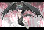  ao_usagi black_hair bow breasts eyes feathered_wings feathers hair_bow harpy large_breasts long_hair monster_girl no_nipples nude red_eyes reiuji_utsuho solo touhou wings zoom_layer 