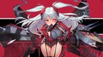  adapted_costume azur_lane bangs black_gloves black_legwear blush breasts brown_eyes covered_navel covering_mouth cowboy_shot duan_henglong eyebrows_visible_through_hair foreshortening garter_straps gloves grey_leotard groin hand_on_hip hand_up headgear highres iron_cross large_breasts leaning_forward leotard long_hair long_sleeves looking_at_viewer machinery multicolored_hair nose_blush one_eye_closed prinz_eugen_(azur_lane) red_hair shiny shiny_hair sideboob silver_hair solo standing streaked_hair swept_bangs thigh_gap thighhighs thighs turret two_side_up v-shaped_eyebrows very_long_hair 