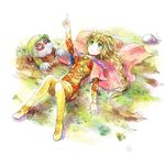 blonde_hair boots breasts cape commentary_request dress green_eyes long_hair no_s romancing_saga_2 saga small_breasts the_final_empress thigh_boots thighhighs 
