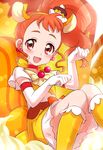  :d animal_ears arisugawa_himari bangs blush bow bowtie cure_custard dress earrings elbow_gloves extra_ears feet_out_of_frame gloves high_ponytail highres jewelry kirakira_precure_a_la_mode knees_together_feet_apart lens_flare lens_flare_abuse long_hair looking_at_viewer open_mouth orange_hair paw_pose precure sekina short_sleeves sitting smile solo squirrel_ears white_gloves yellow_dress yellow_neckwear 