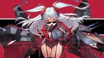 adapted_costume azur_lane bangs black_gloves black_legwear blush breasts brown_eyes covered_navel covering_mouth cowboy_shot deal_with_it duan_henglong eyebrows_visible_through_hair foreshortening garter_straps gloves grey_leotard groin hand_on_hip hand_up headgear highres iron_cross large_breasts leaning_forward leotard long_hair long_sleeves looking_at_viewer machinery multicolored_hair nose_blush one_eye_closed prinz_eugen_(azur_lane) red_hair shiny shiny_hair sideboob silver_hair solo standing streaked_hair sunglasses swept_bangs thigh_gap thighhighs thighs turret two_side_up v-shaped_eyebrows very_long_hair 