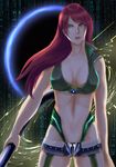  absurdres bad_id bad_pixiv_id breasts commentary_request green_eyes highres long_hair navel original red_hair riichi_(rouchi) solo 
