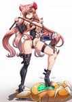  boots breasts chain commentary_request detached_sleeves dominatrix eyepatch full_body green_eyes high_heel_boots high_heels highres knee_boots large_breasts long_hair looking_at_viewer maria_cadenzavna_eve mismatched_footwear noise_(symphogear) parted_lips pink_hair senki_zesshou_symphogear shunzou single_knee_boot single_thigh_boot smile solo thigh_boots thighhighs tsurime two_side_up very_long_hair whip 