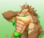  2017 abs absurd_res anthro bamwuff biceps big_biceps big_muscles big_pecs canine clothing daikitei digital_media_(artwork) eyewear fur glasses hi_res looking_at_viewer male mammal muscular muscular_male necktie nipples pecs solo underwear wolf 