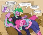  2017 aged_up anthro anthrofied balls blush clothed clothing dialogue door dragon duo_focus earth_pony english_text equine ethanqix eyes_closed feathered_wings feathers fellatio female fridge friendship_is_magic group hair horn horse inside interspecies male male/female mammal my_little_pony oral penis pinkie_pie_(mlp) pony sex shirt sitting sofa spike_(mlp) stealth_sex text twilight_sparkle_(mlp) winged_unicorn wings 