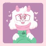  &lt;3 3_fingers anthro blush boss_monster caprine deltarune eyewear fluffy fur glasses goat happy hat holding_(disambiguation) horn male mammal pink_horn ralsei scarf smile solo thelittlemuffin undertale video_games white_fur 