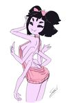  arachnid arthropod black_hair clothed clothing female hair muffet purple_skin sem-l-grim short_hair simple_background sketch smile spider standing sweater undertale video_games white_background 