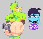  2018 anthro big_butt butt clothed clothing croc_(vimhomeless) crocodile crocodilian female gun mammal mouse ranged_weapon reptile rodent scalie tillie_(vimhomeless) topless vimhomeless weapon 