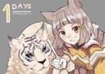  bared_teeth blue_eyes byakko_(xenoblade) countdown grey_background grin looking_at_viewer niyah number shadow2810 short_hair silver_hair simple_background smile solo teeth tiger upper_body white_tiger xenoblade_(series) xenoblade_2 yellow_eyes 