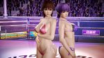  3d ass audience ayane_(doa) bikini breasts brown_hair cleavage curvy dead_or_alive height_difference hips honey_select kasumi_(doa) large_breasts long_hair navel pixiv_manga_sample purple_hair ring short_hair stomach swimsuit together 