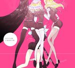  all_fours androgynous ass black_legwear bort dated diamond_(houseki_no_kuni) eri_na from_behind gem_uniform_(houseki_no_kuni) good_ass_day houseki_no_kuni long_hair multiple_others phosphophyllite pink_background puffy_short_sleeves puffy_sleeves romaji short_hair short_sleeves simple_background thighhighs translated twitter_username uniform very_long_hair white_legwear yellow_diamond_(houseki_no_kuni) 