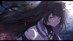  artist_name bangs black_hair blake_belladonna closed_mouth eyebrows_visible_through_hair isshiki_(ffmania7) letterboxed lips long_hair looking_at_viewer petals rwby sidelocks signature solo twitter_username upper_body wind yellow_eyes 