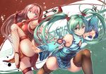  aqua_eyes aqua_hair armpits arms_up ass bangs bare_shoulders bit_(keikou_syrup) black_legwear blue_eyes blush breasts china_dress chinese_clothes cleavage_cutout detached_sleeves dress gloves hair_between_eyes hatsune_miku headband kougyoku_(module) large_breasts long_hair looking_at_viewer medium_breasts megurine_luka multiple_girls pink_hair project_diva_(series) project_diva_f red_gloves sidelocks smile suigyoku_(module) thighhighs twintails vocaloid wide_sleeves world's_end_dancehall_(vocaloid) zettai_ryouiki 