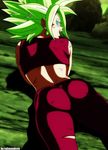  alone ass ass_shot back big_hair blush caulifla dragon_ball dragon_ball_super earrings female green_eyes green_hair hips kale_(dragon_ball) kefla laying looking_back open_mouth potara_earring saiyan salvamakoto solo spiked_hair spiky_hair super_saiyan thick_thighs thighs wide_hips 