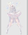  alternate_costume alternate_hairstyle androgynous bad_id bad_pixiv_id blush boots closed_mouth diamond_(houseki_no_kuni) frilled_skirt frills full_body glint grey_background grey_eyes grey_footwear hair_between_eyes highres houseki_no_kuni japanese_clothes kimono legs_apart long_sleeves looking_at_viewer lunch_(lunchicken) pillarboxed shiny shiny_hair simple_background skirt smile solo wide_sleeves 