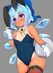  :o alternate_costume animal_ears bare_arms bare_shoulders blue_bow blue_eyes blue_hair blue_wings blush bow breasts bunny_ears bunnysuit cirno detached_collar fake_animal_ears fishnet_legwear fishnets flower gloves hair_between_eyes hair_bow hand_up highleg highleg_leotard highres ice ice_wings leotard small_breasts solo sunflower tan tanline tanned_cirno thighhighs tokoya_(ex-hetare) touhou tray white_gloves wings 