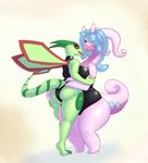 2017 antennae anthro back_boob bedroom_eyes big_breasts big_butt blue_eyes breast_squish breasts breasts_frottage butt butt_grab claws clothed clothing dragon duo embrace eyelashes fangs female female/female flygon goo_hair goodra green_eyes gumdrop_(retro_parasite) hair half-closed_eyes hand_on_butt kissing long_hair looking_at_viewer looking_back nintendo open_mouth pok&eacute;mon pok&eacute;mon_(species) retro_parasite rubber saliva saliva_string seductive skin_suit slightly_chubby slime smile standing thick_thighs tight_clothing toe_claws tongue tongue_out video_games wide_hips wings 