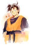  black_eyes black_hair dougi dragon_ball dragon_ball_z looking_at_viewer male_focus neko_ni_chikyuu scar short_hair simple_background smile solo son_gohan white_background 