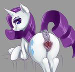  2017 anatomically_correct anatomically_correct_pussy animal_genitalia animal_pussy anus blue_eyes butt clitoris cutie_mark dankflank equine equine_pussy female feral friendship_is_magic grey_background hair hi_res horn looking_at_viewer mammal my_little_pony purple_hair pussy rarity_(mlp) simple_background smile solo unicorn 