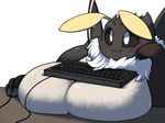  1girl artist_request black_eyes breasts bug furry highres keyboard smile solo 