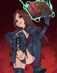  :p book brown_hair castlevania castlevania:_portrait_of_ruin charlotte_aulin inverted_cross long_hair magic pubic_tattoo red_eyes stupa13a thigh_boots tongue_out 