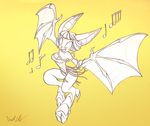  anthro bat breasts claws clothing dancing david_lillie dipstick_ears dreamkeepers dress empty_eyes facial_markings female hair jewelry mammal markings membranous_wings musical_note necklace open_mouth open_smile signature simple_background smile solo teeth toe_claws tongue vanth wings 